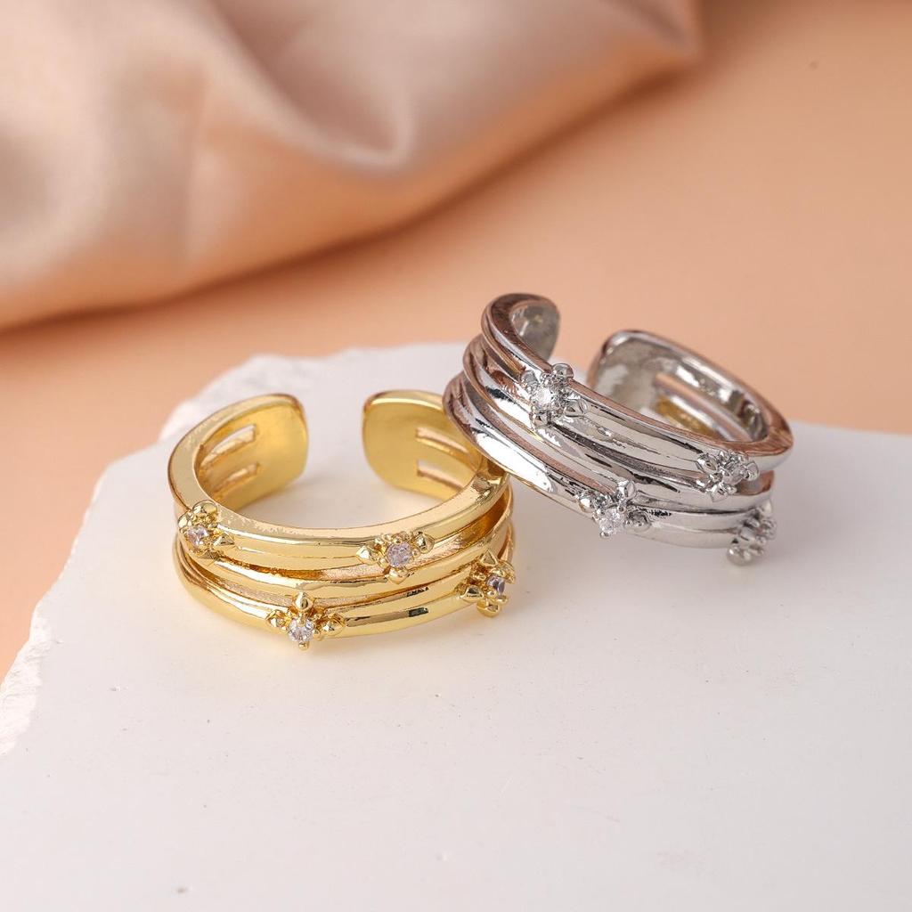 Women's Retro Starburst Zircon Ring - Multi-layer, Colorfast, Korean Style Statement Piece for Index Finger