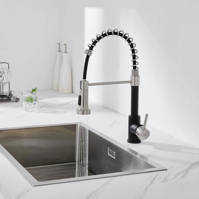 Robinet Cuisine Noir,Douchette avec 2 Modes de Pulvérisation,Douchette