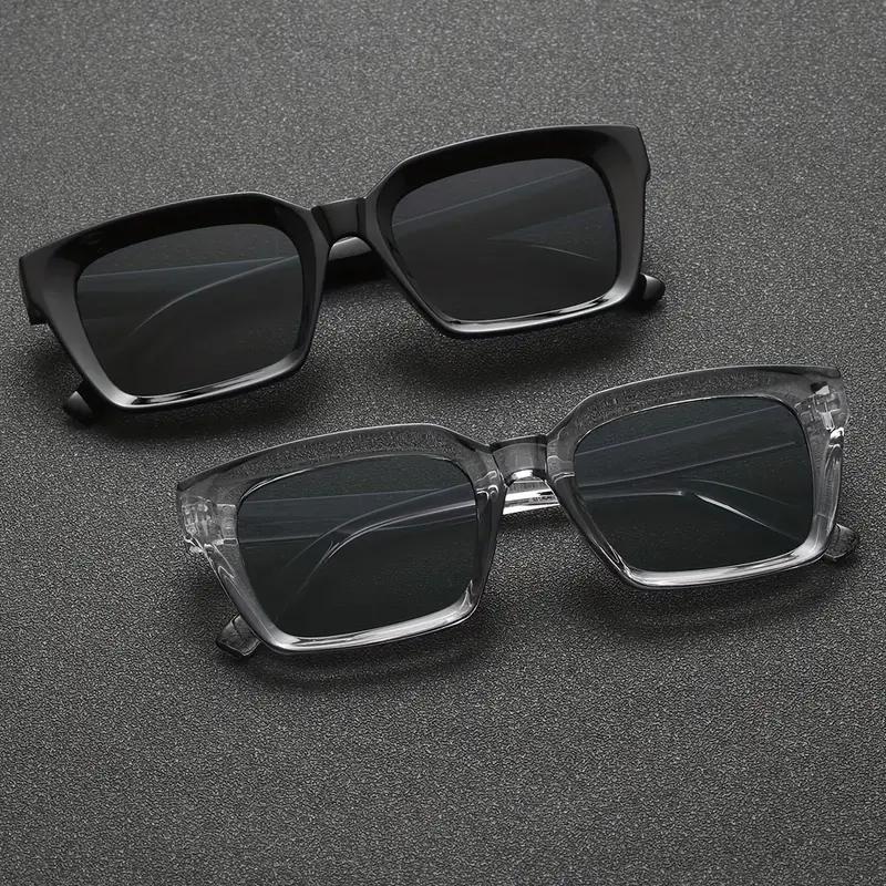 2PCS Fashion Square Frame Men's Sunglasses Classic retro Holiday Casual Daily Decorative Glasses Black Gray Set