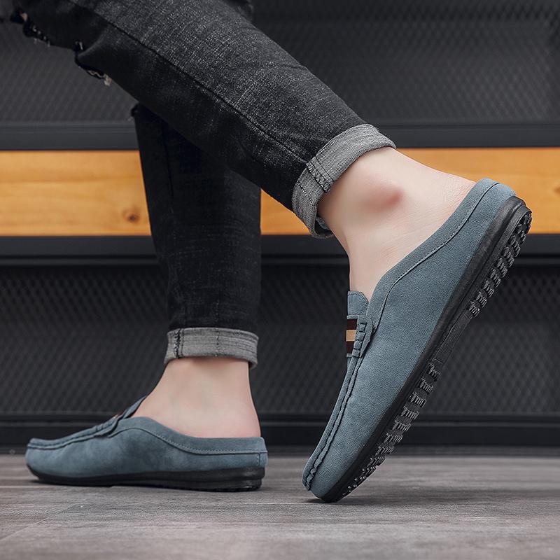 Fashion Lefu Shoes Men's Lightweight Bean Shoes Summer One Step Push Lazy Breathable Casual Half Support Slippers for Men