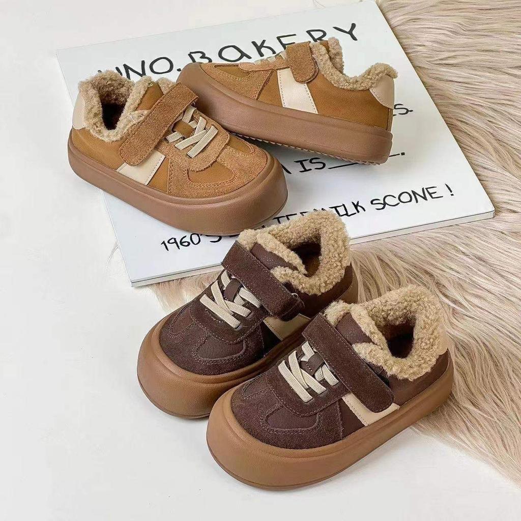 Children's Two-cotton Lamb Wool Sports Shoes 2025 Winter New Thick-soled Non-slip and Warm German Training Cotton Shoes Are Versatile