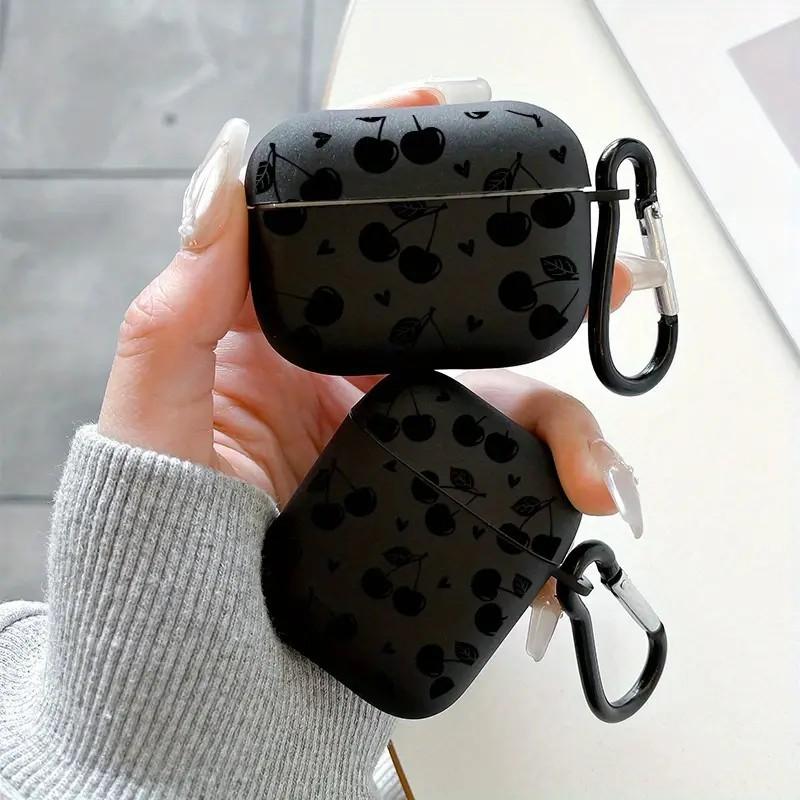 Black Full Screen Cherry Pattern Applies To AirPods1/1st Generation Protective Case Apple Pro/1 Wireless Bluetooth Headset
