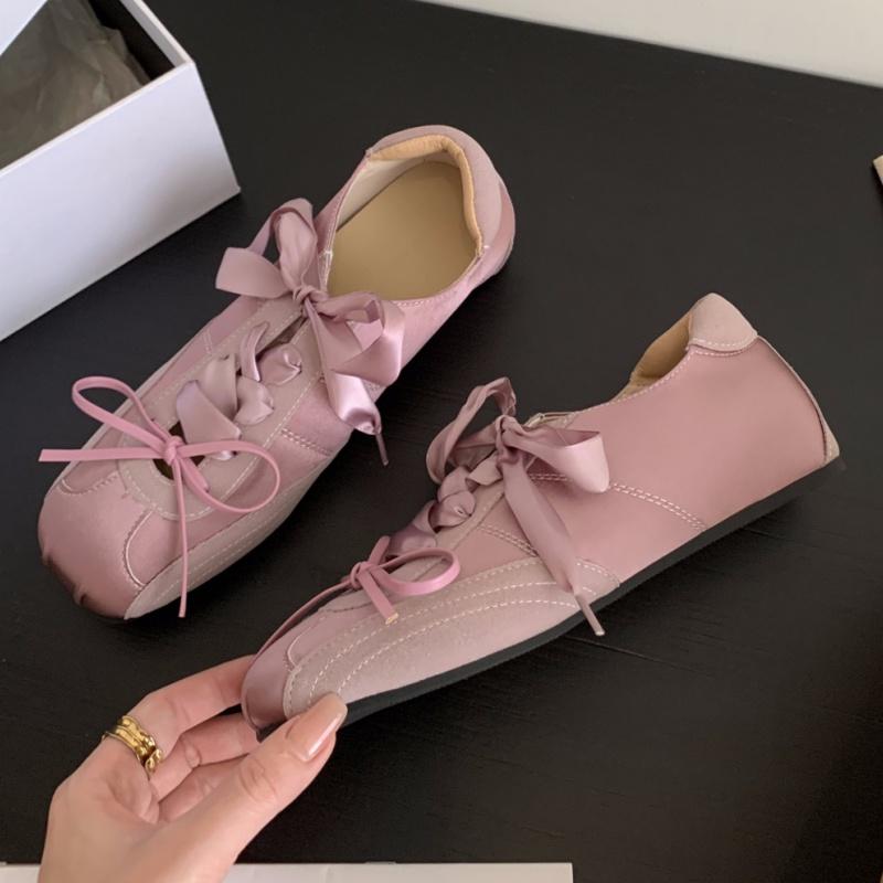 Fashion Mary Janes Fashionable Soft Square Toe Pink Flat Shoes 2025 New Style Satin Ballet Shoes Casual Comfortable Women Sneakers