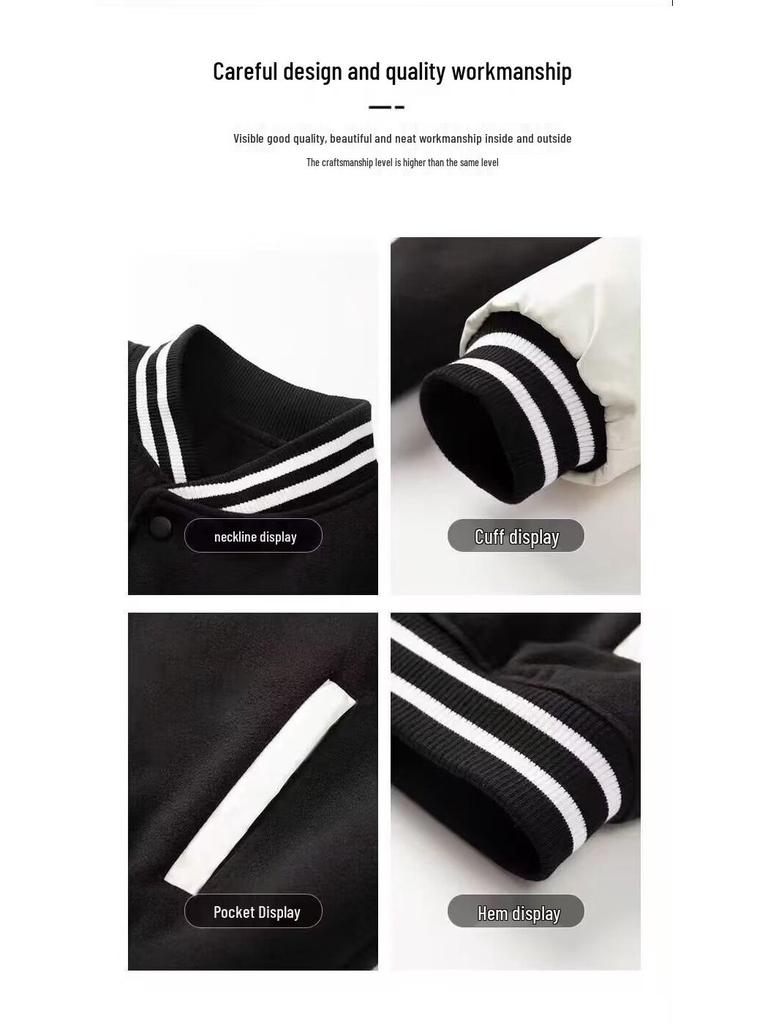 American Size Black & White Trendy Retro Men's Color Block Baseball Jacket for Spring/Summer