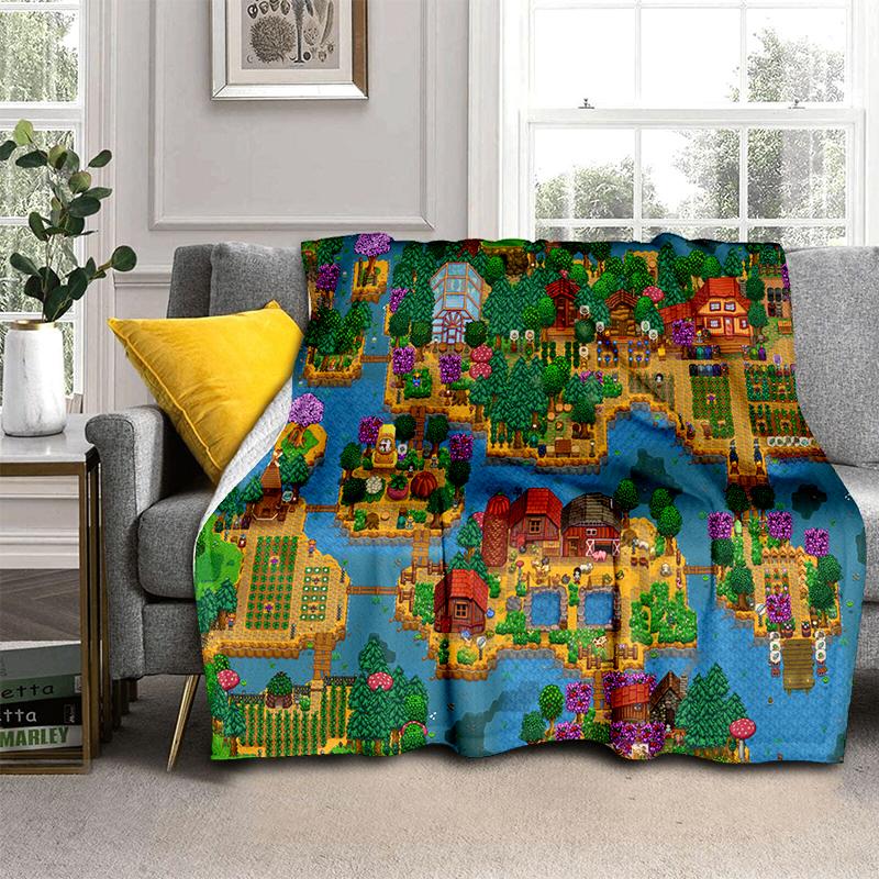 3D Stardew Valley Farm Map Game Cartoon Blanket,Soft Throw Blanket for Home Bedroom Bed Sofa Travel Picnic Cover Kids Gift