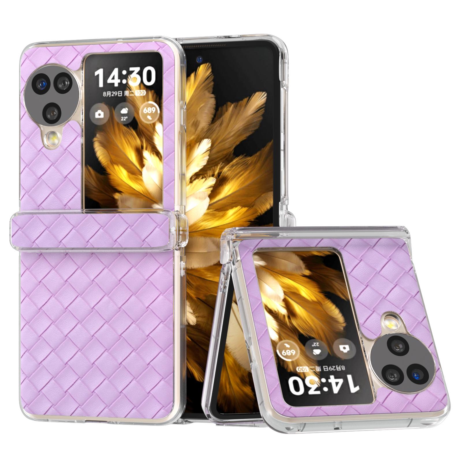 

For Oppo Find N3 Flip 5G Case Woven Texture Leather+PC Clear Edge Phone Cover I