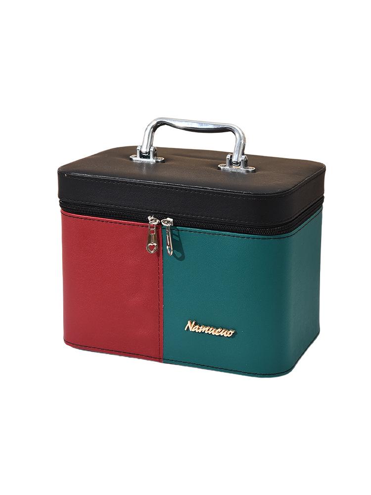 Macaron Portable PU Makeup Case: Large Capacity Two-Tone Skincare Vanity Organizer