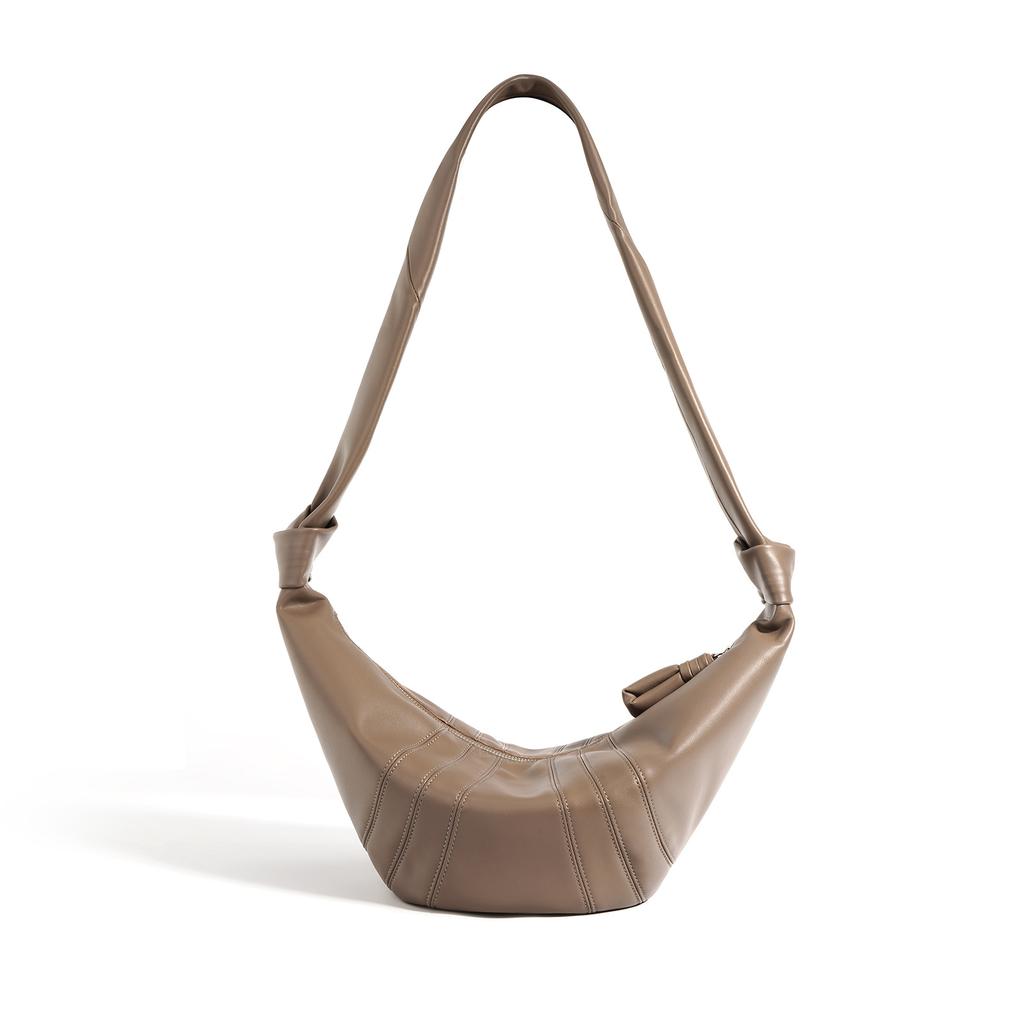 Lambskin Crossbody Bag, Casual Croissant Bag, Dumpling Bag, Women's Single-shoulder Genuine Leather Crossbody Bag with a French Feel