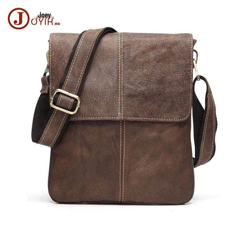 

Мужская сумка-мессенджер из натуральной кожи в стиле ретро с вертикальным ремешком через плечо