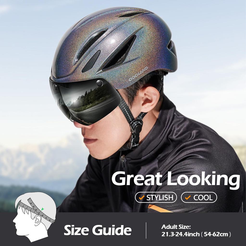 Odoland Bicycle Helmet with Magnetic High Impact Ultra High Chin Sun Adjustable City Road Sports Helmet Goggles, ASTM/CE/CPSC Certified, Rigidity,
