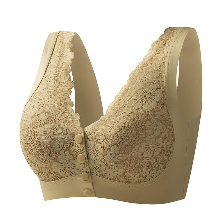 Elderly Women's Front Closure Lace Wireless Seamless Plus Size Bra