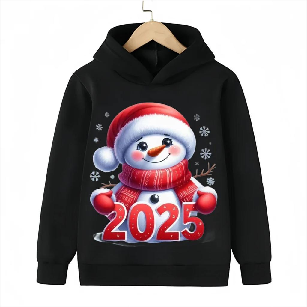 2025 Christmas Cute Christmas Chimney Festival Dress Up Girl Autumn/Winter Hoodie Hoodie Suitable for Children Aged 4-14 Warm Top