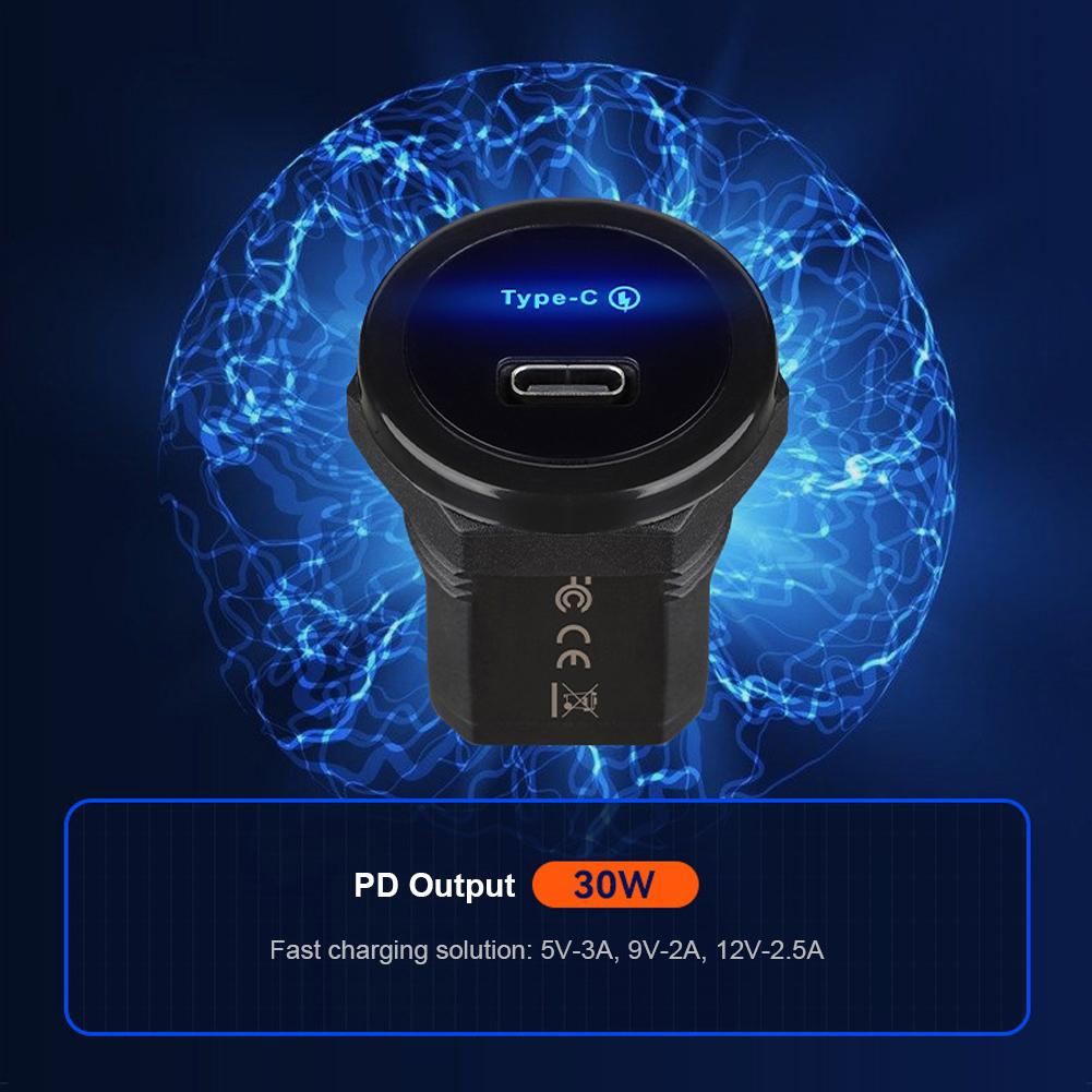 PD 30W USB C Car Charger Socket 12V/24V Fast Charge RV USB Outlet Adapter USB Outlet For Marine Boat ATV Camping Truck Golf Cart