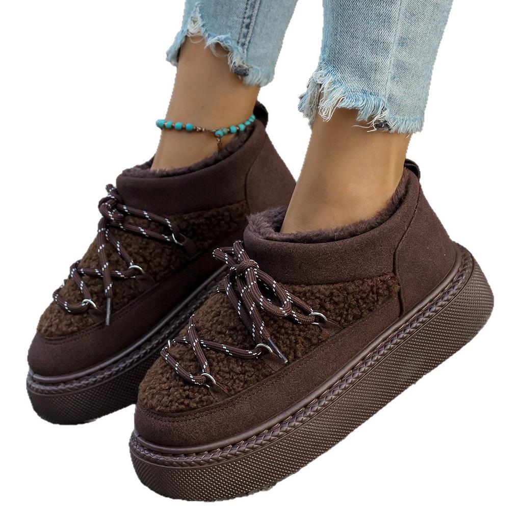 Thick-soled Cross-strap 2025 Autumn/winter New Fashion Fleece Thickened Warm Short One-legged Elastic Cotton Shoes