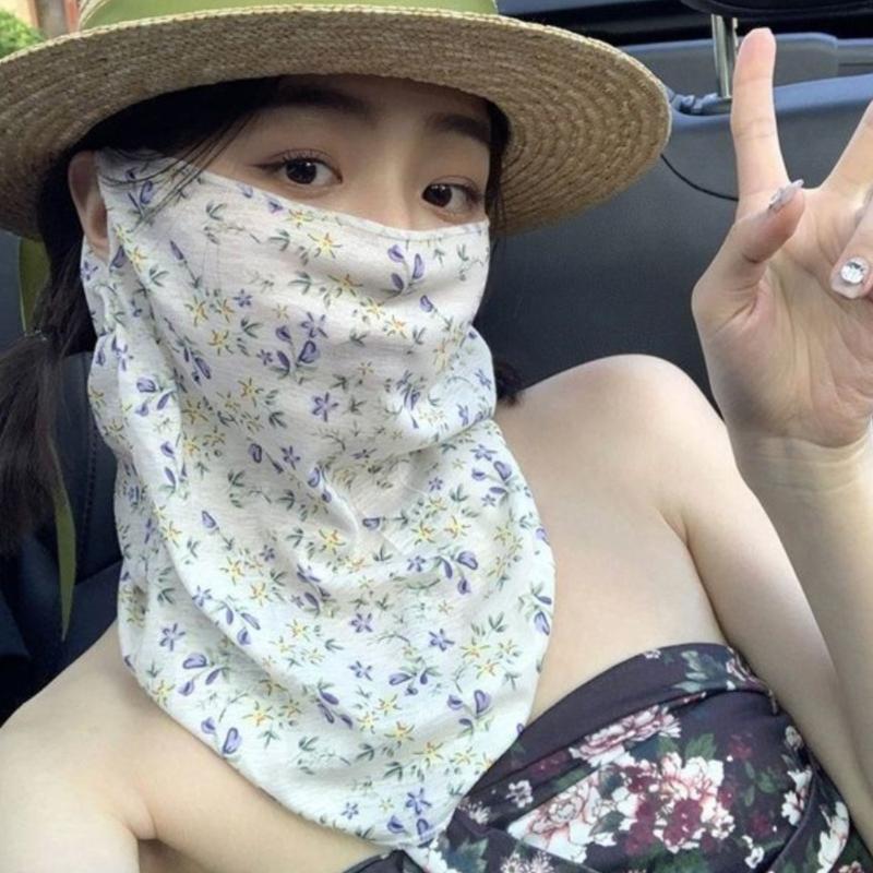 Flowers Summer Sunscreen Mask Full Face Ultraviolet Female Thin Section Cover Face Veil Mask Neck Neck Protector