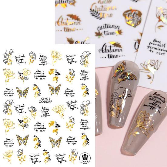 2 Sheets Strong Art Self-Adhesive Sticker Gloss Nail Non-Fading DIY Stickiness Butterfly Maple Leaf Manicure