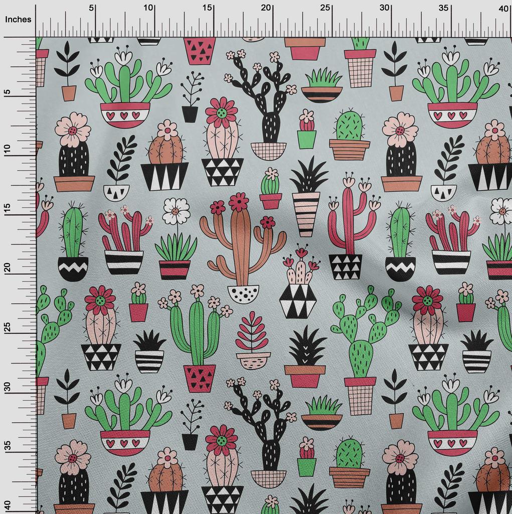oneOone Cotton Flex Dusty Green Fabric Cactus Diy Clothing Quilting Fabric Print Fabric By Yard 40 Inch