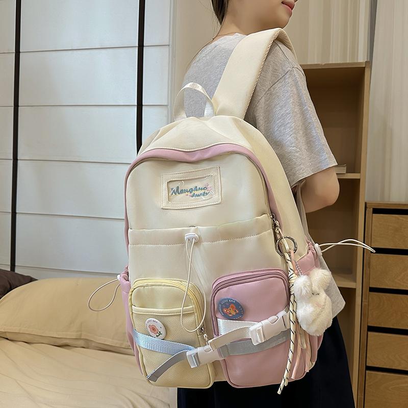 Junior High School Student Schoolbag Color Block Women's Large Capacity Backpack