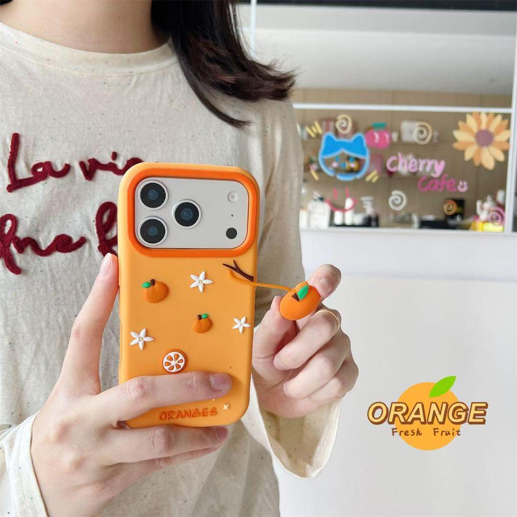 Creative Cartoon Orange Pendant Case for iPhone 14/15/16/17 Pro Max