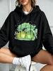 Fall/Winter Fashion Casual Loose Men's Hooded Sweatshirt - Two Frog Rain Shelter Print Women's Soft Street Hooded Sweatshirt