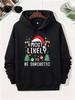 Unisex Oversized Hooded Sweatshirt with a Satirical Christmas Pattern and Drawstring Hood- Designed with Pockets, Suitable for Holiday Family Gatherin