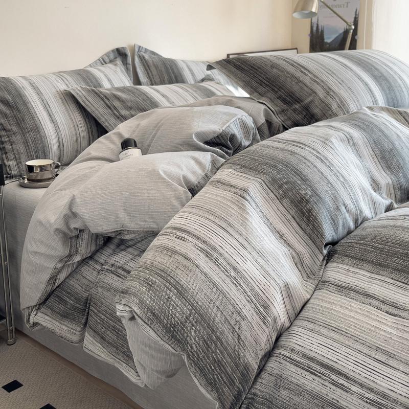 Sleep Grid All Cotton High Count High-Density Combed Cotton Nordic Gentleman Style Four Piece Set
