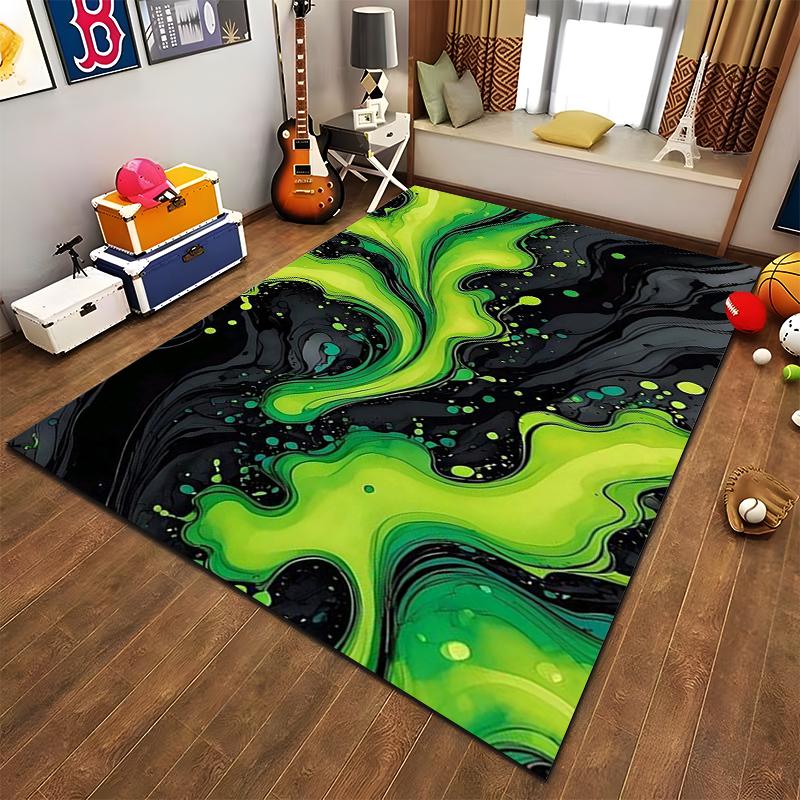 Abstract Green and Black Swirl Pattern Carpet for Living Room Decor Suitable for use as an anti-slip for living room bedroom sofas