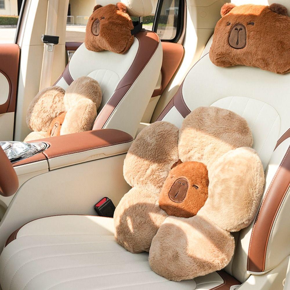 Cartoon Car Seat Decoration Comfort Plush Seat Cushion Capybara Car Headrest  Headrest