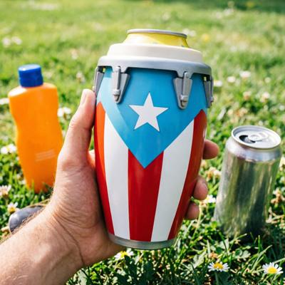 Puerto Rican Flag Conga Style 3D Printed Can Holder, Beverage Insulator, Lightweight 12oz Can Cooler for Parties Beaches Barbecues Caribbean Gift