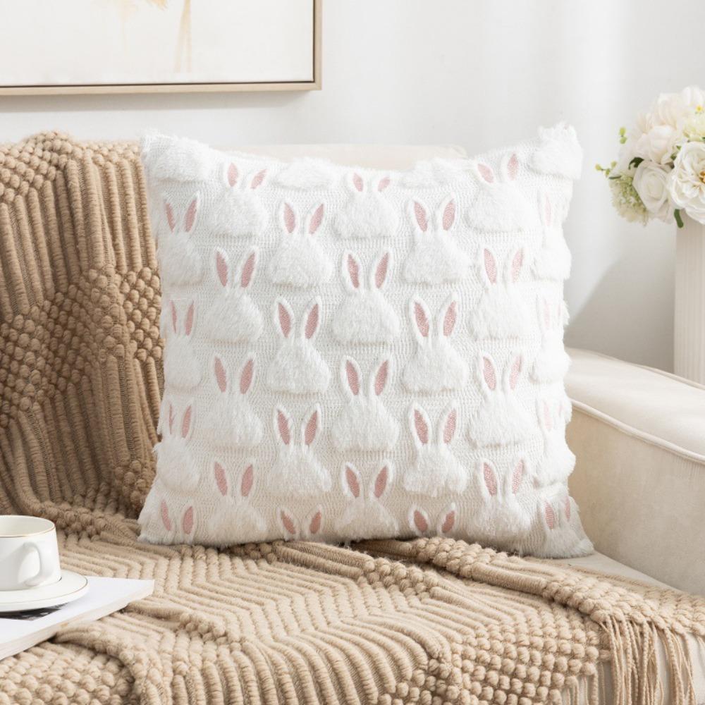 Bunny Bow and Daisy Fluffy Pillow Cover Super Soft Pillow Case Throw Pillowcase  Home Decoration