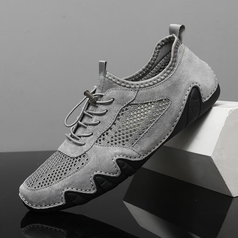Large size 2021 summer casual leather shoes breathable mesh shoes grid shoes running tide shoes rubber outsole outdoor