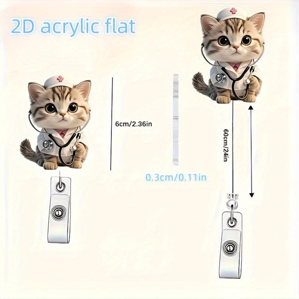2D Acrylic Cute Nurse Cat Retractable Badge Reel Clip Brooch For Nurses RN LPN Students ID Card Holder