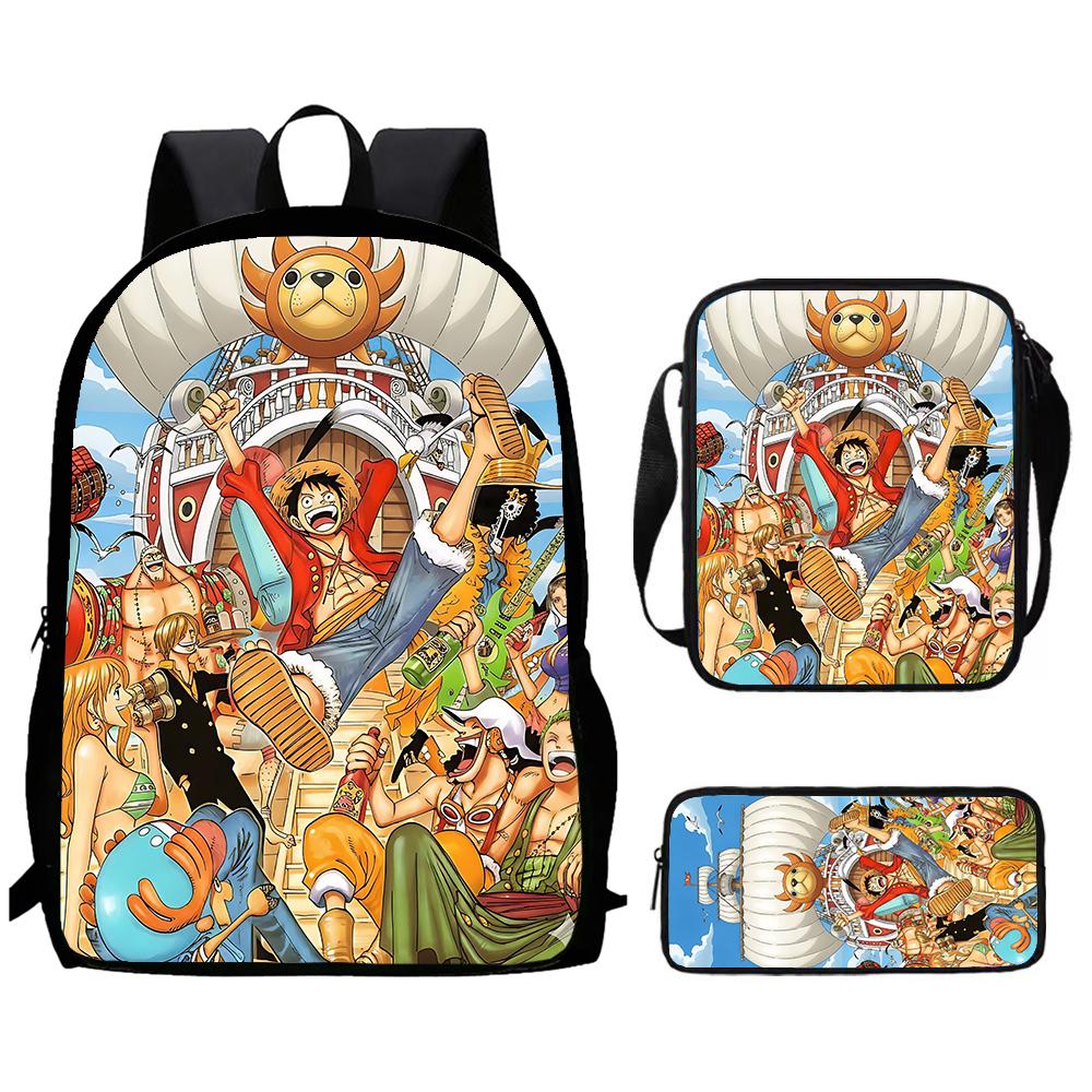 One Piece 15-Inch Mochila 3 PCS Lightweight Durable School Backpack With Crossbody Bag And Pencil Case For Boys Girls Ages 6-10