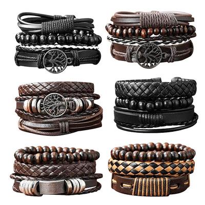 Retro Mehrlagiges Herren Perlen Webarmband Set