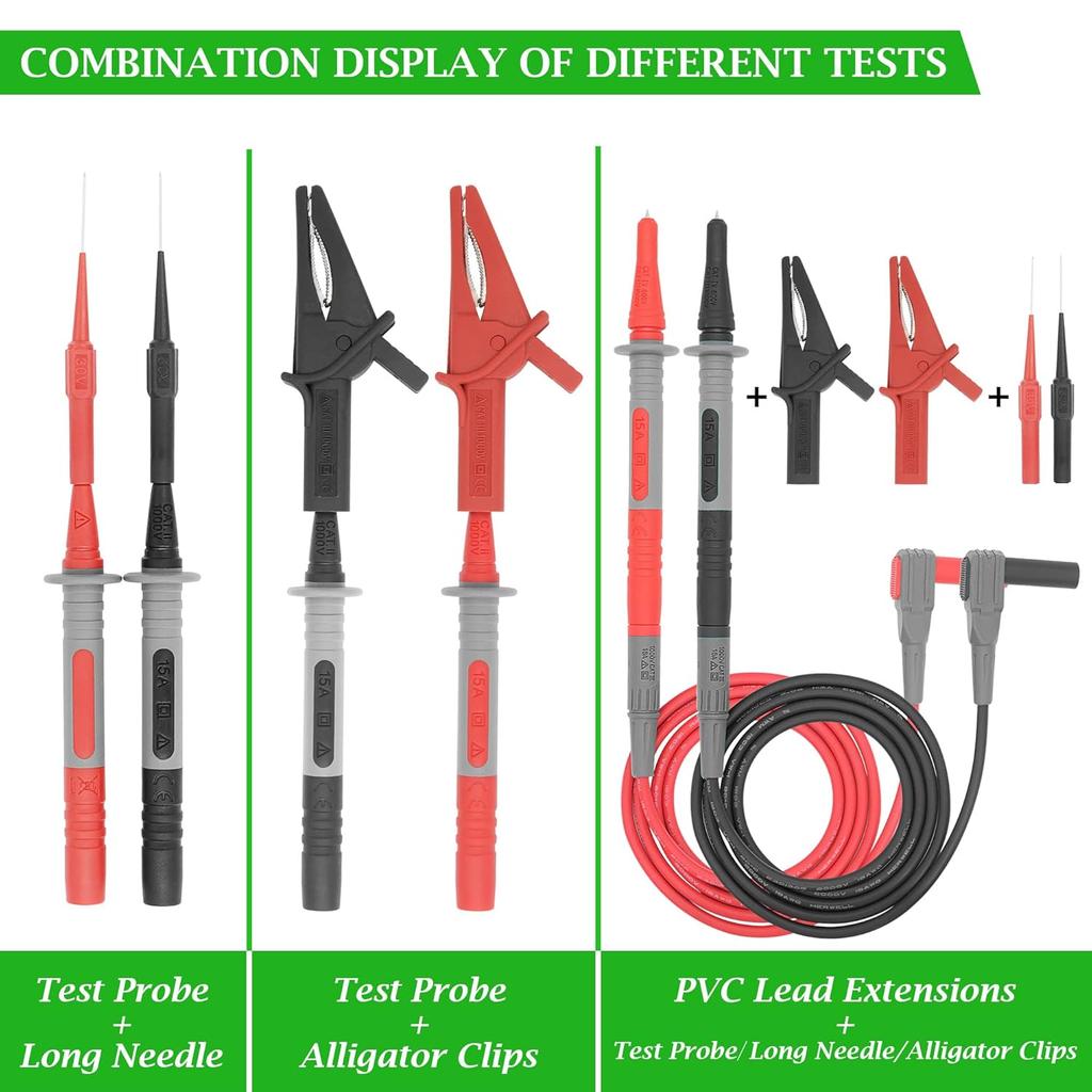 Test Leads Set HANDSKIT Double Insulated Electrical Multimeter Test Lead Kit, Test Leads Probes 4mm Banana Plug with Alligator Clips 30A and Needle