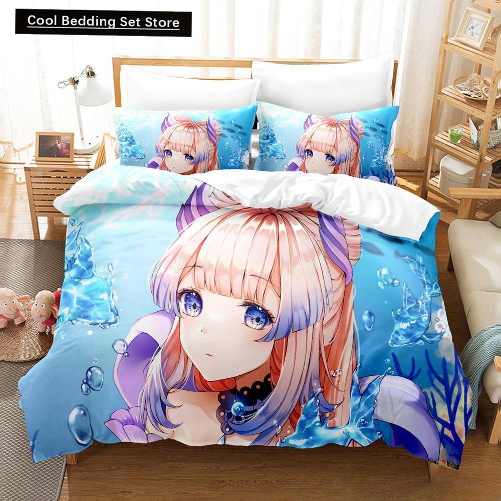 Genshin Impact Sangonomiya Kokomi Bedding Set Cartoon Anime Three-piece Set Adult Kid Bedroom Duvet Cover Sets 3D Kawaii Girls
