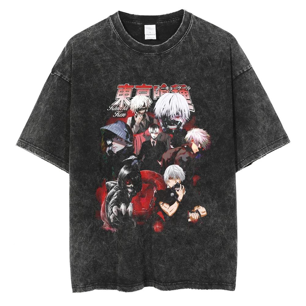 Anime Tokyo Ghoul Ken Kaneki Grafik T-Shirt Herren Vintage Gothic T-Shirts Lässig Locker Manga T-Shirt Harajuku Herren Baumwoll-T-shirt