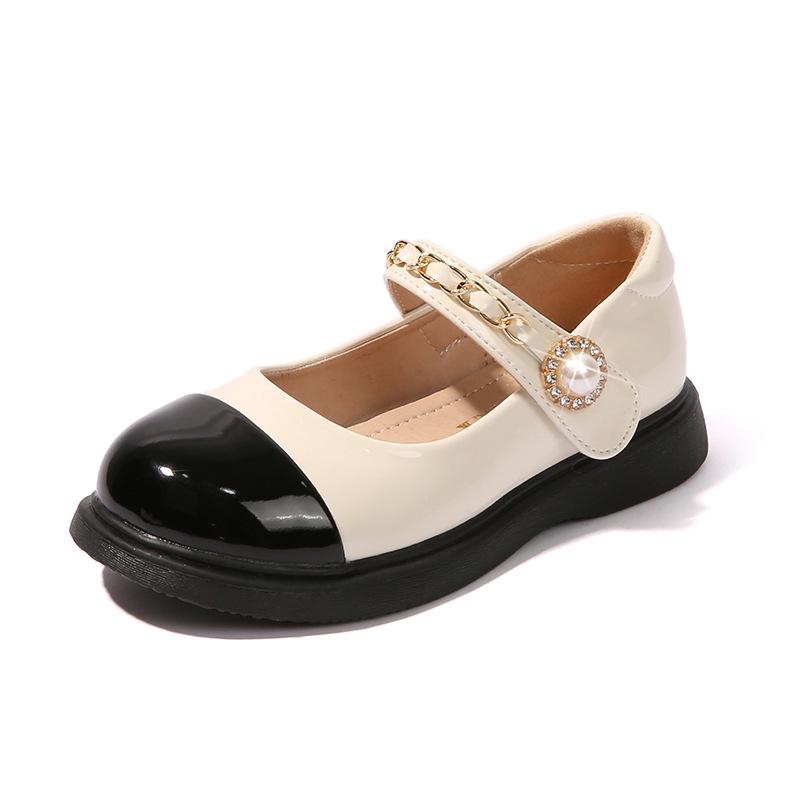 

Туфли для девочек из черной кожи для этикета и выступлений - Принцессный стиль, туфли для девочек с цветами на мягкой подошве для школы 36 грязно-белый