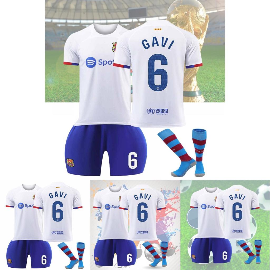 2324 Barcelona Away Jersey Messi 8 Pedro 9 Lewandowski 30 Children's Soccer Jersey