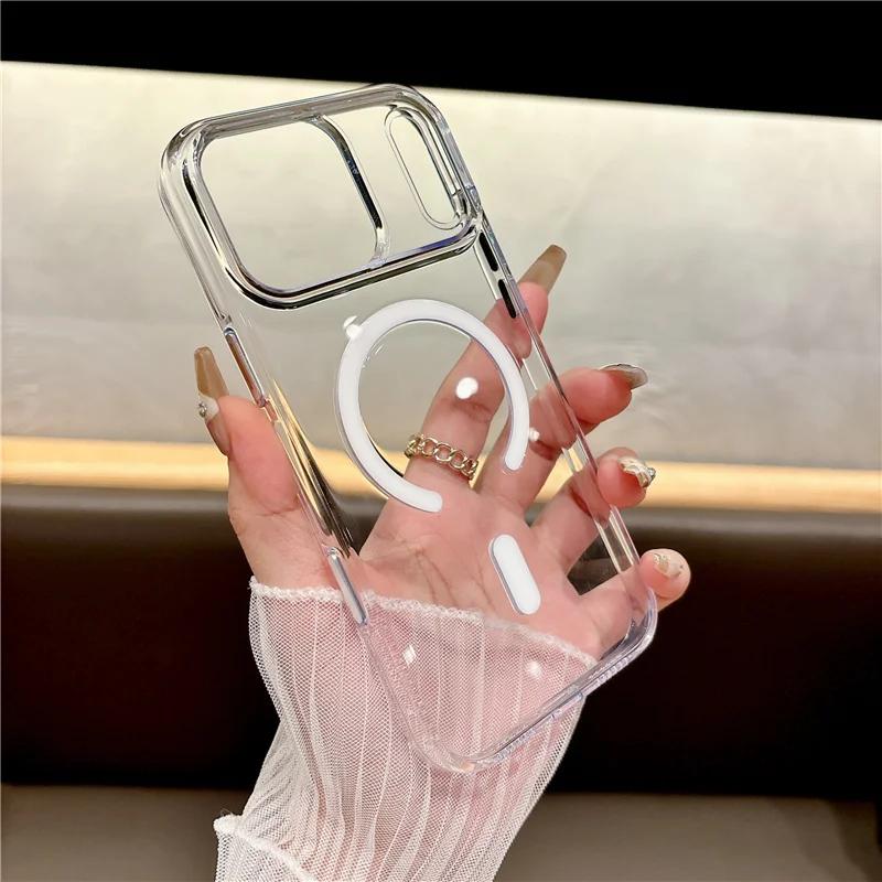 Luxus Transparentes Kabelloses Lade Magsafe Handyhülle für iPhone 17 Air 16Pro 15 17Pro Max Klare Linsenabdeckung Harte Rückseite
