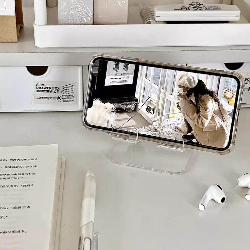 Módní Jednoduchý a Průhledný Akrylový Stolní Držák na Telefon Multifunkční Stojan Silný Protiskluzový Stabilní Stojan na Displej Mobilního Telefonu a Tabletu