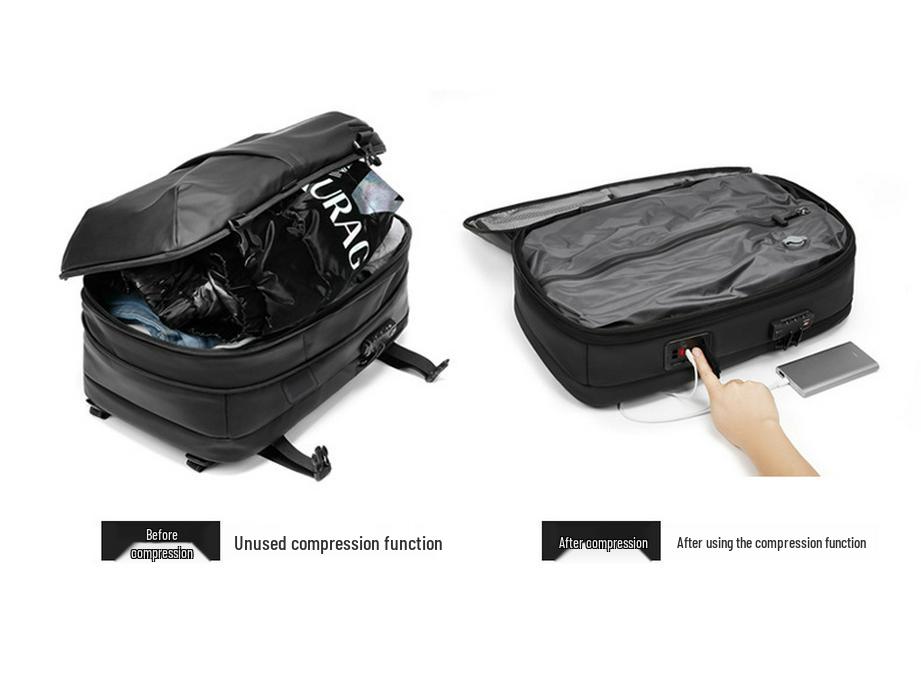 Ryggsäck för män med expanderbar stor kapacitet och vakuumkompression med en knapp för affärer, resor och pendling