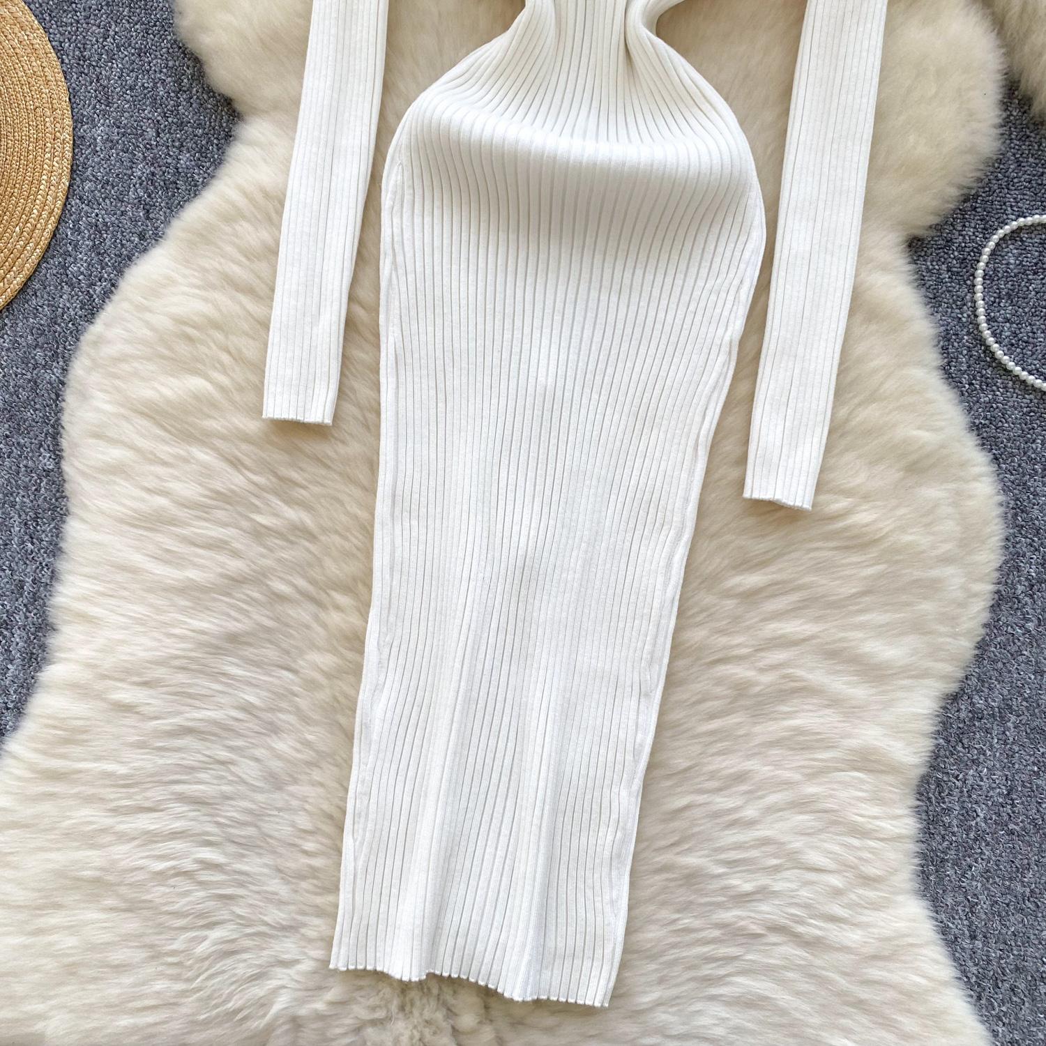 Осень-зима женские трикотажные платья 2024 винтажное лоскутное полосатое длинное — фото 16