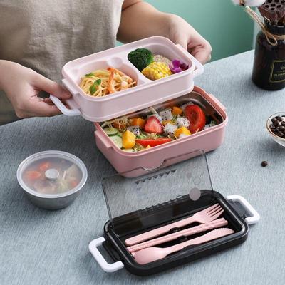 304 Edelstahl Lunchbox Bento Box Für Schulkinder Büroangestellte 2 Schichten Mikrowellenheizung Lunchbehälter Lebensmittelaufbewahrungsbox