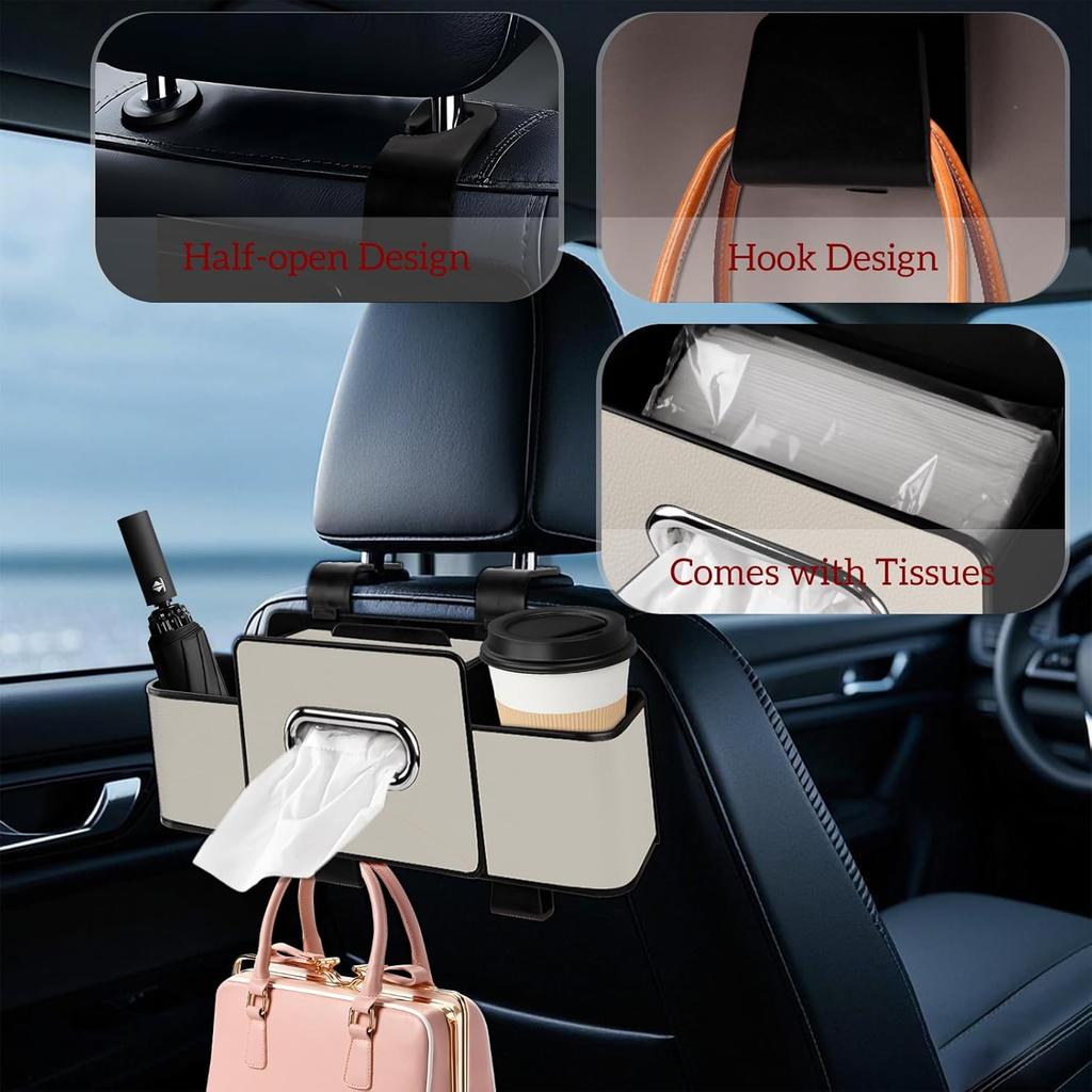 Car Back Seat Organizer With Tissue, Car Seat Back Tissue Box And Storage Hook, Multifunctional Car Organizer For Hold