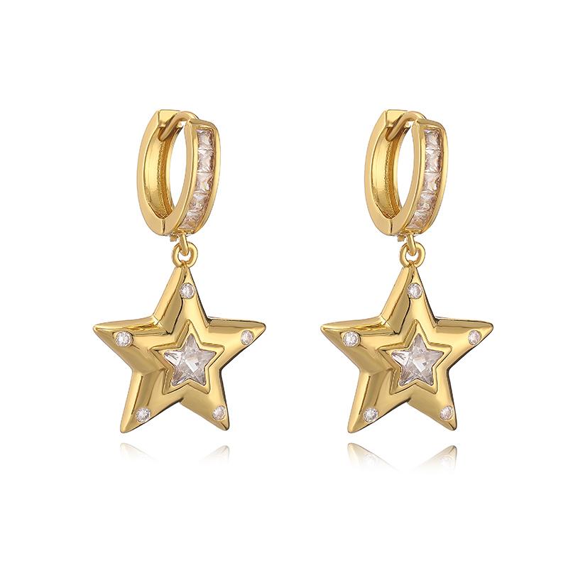 HECHENG,New Rainbow CZ Huggie Hoop Earrings for Women Gold Plated Crystal Heart Star Drop Earring Statement Fashion Zircon Gift