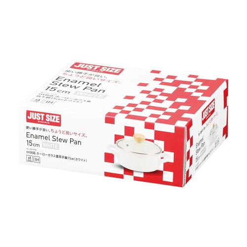 PEARL METAL 15cm Enamel Pot with Glass Lid, Induction Compatible, White, Just the Right Size (HB-4899)