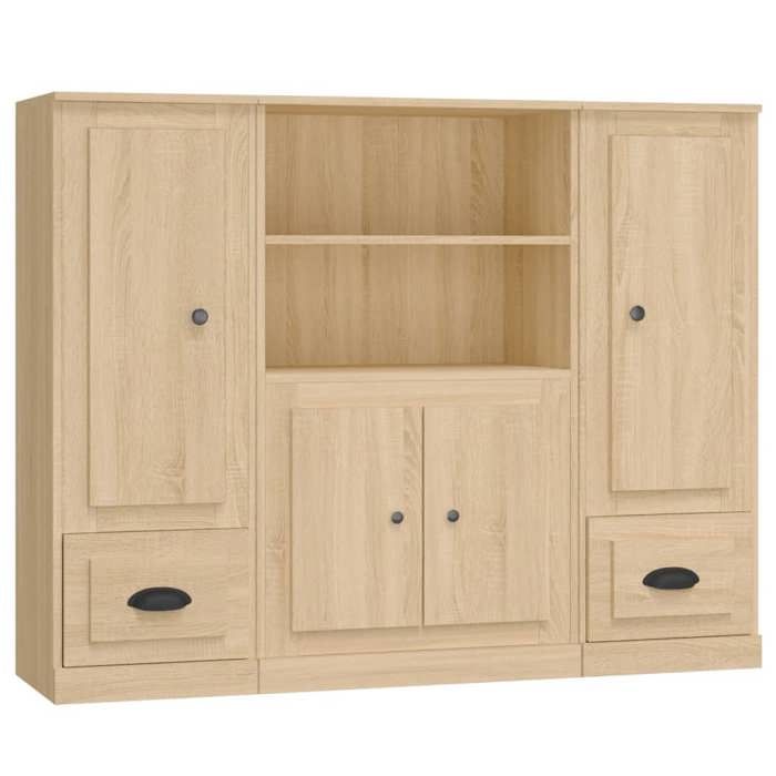 Buffet - 3-piece Set - Sonoma Oak - Durable Engineered Wood - Large Storage Capacity
