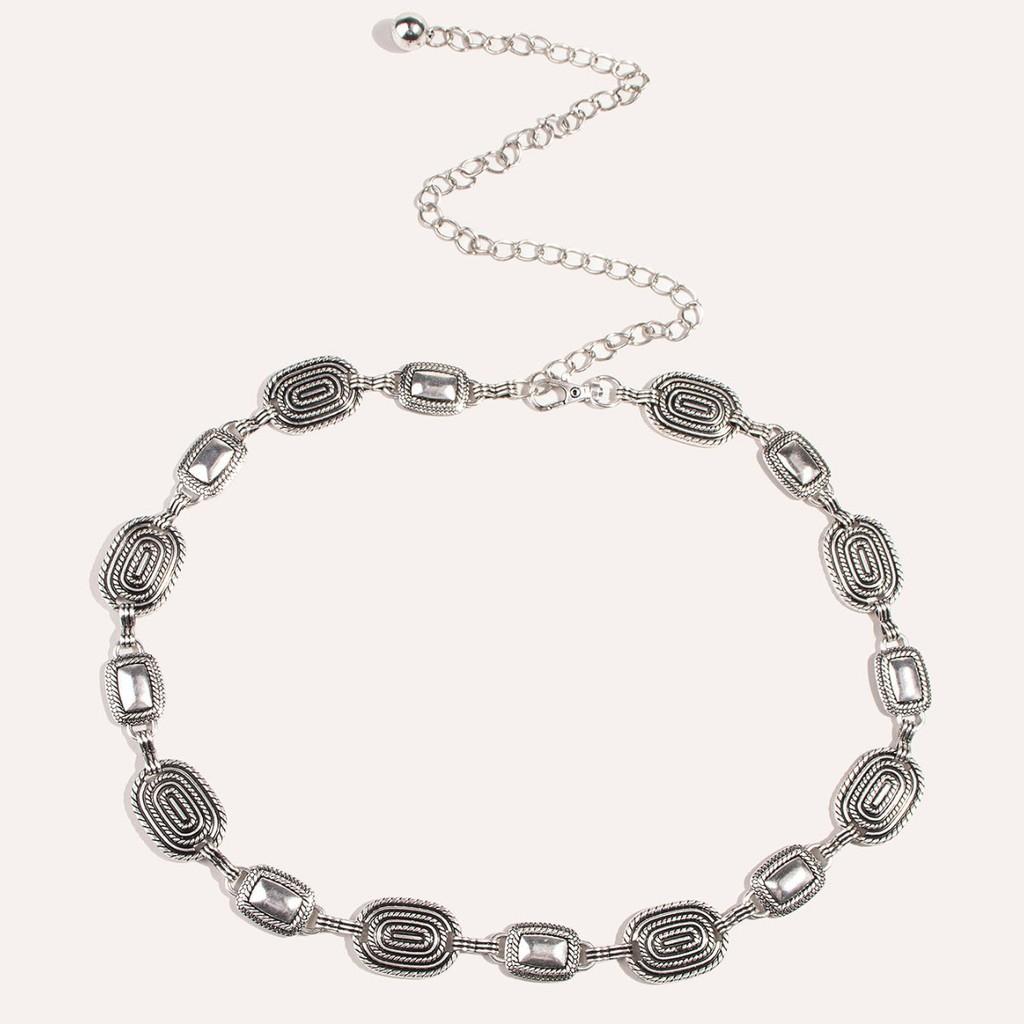 

Classic Metal Waist Chain For Ladies With Vintage Carving Buckle Ideal For Spring Outfits Silver 2