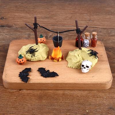 1Set 1:12 Dollhouse Miniature Halloween Horror Decor Toy Bat Skull Head  Broom Spider Pumpkin Head Magic Book Ornament Diy Toy